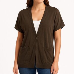 J.Crew Factory Olive-Brown 100% Cotton Short Sleeve Cardigan Sweater – Medium